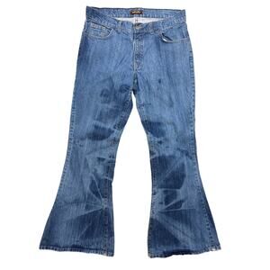 Run & Fly Flare Bell bottom Jeans acid wash hippie baggy 34R made in England